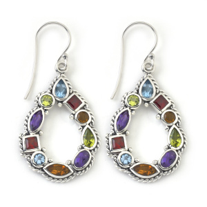 SAMUEL B STERLING SILVER MULTI GEMSTONE DANGLE EARRINGS