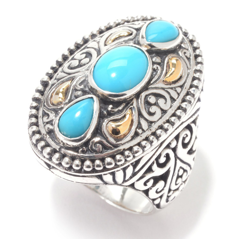 SAMUEL B COLLECTION ZENITH STERLING SILVER & 18K YELLOW GOLD SCROLL RING SIZE 7 WITH SLEEPING BEAUTY TURQUOISE