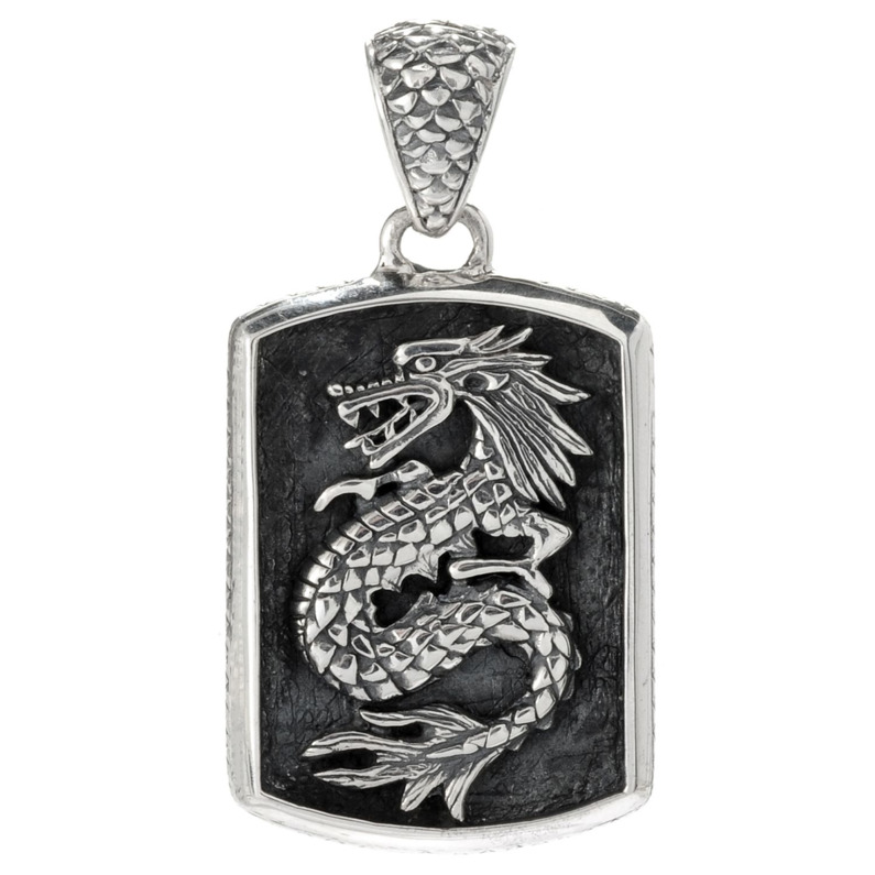 SAMUEL B STERLING SILVER SHANGHAI DRAGON DOG TAG PENDANT