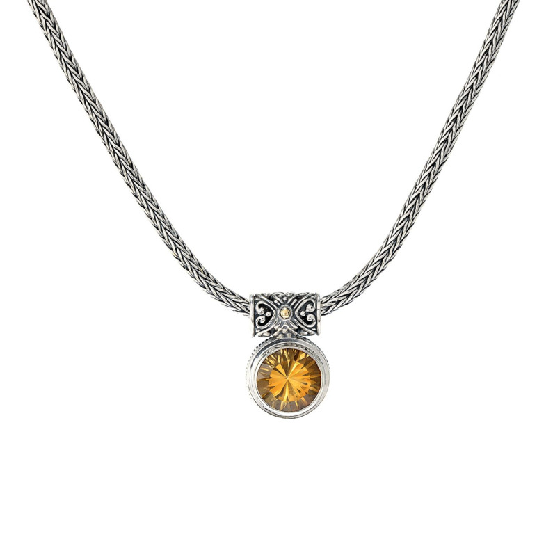 SAMUEL B COLLECTION DROPLET STERLING SILVER & 18K YELLOW GOLD BEZEL PENDANT WITH ROUND CITRINE 18