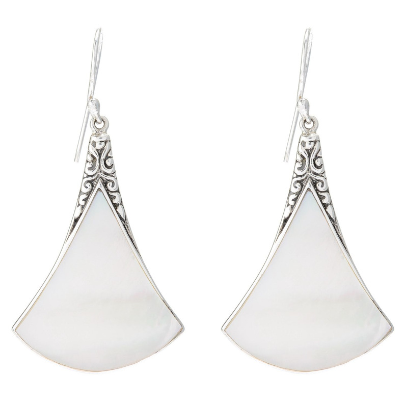 SAMUEL B COLLECTION STERLING SILVER SCROLL DROP EARRINGS WITH MOTHER OF PEARL