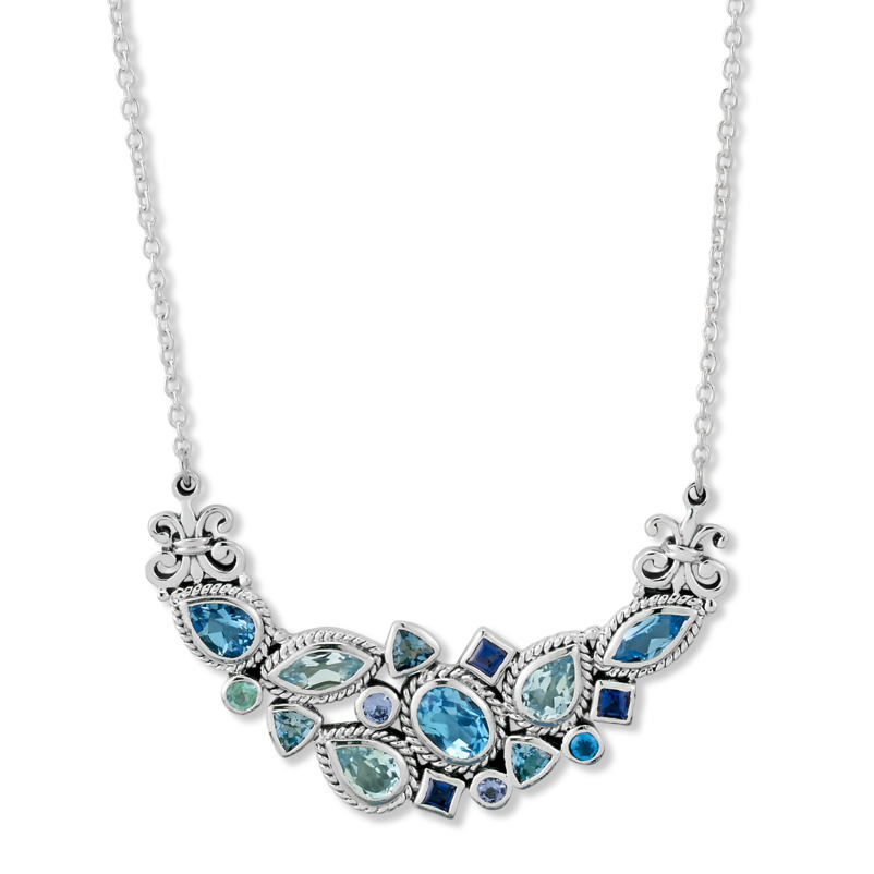 SAMUEL B COLLECTION SERENDIPITY STERLING SILVER BEZEL NECKLACE WITH BLUE GEMSTONES 18