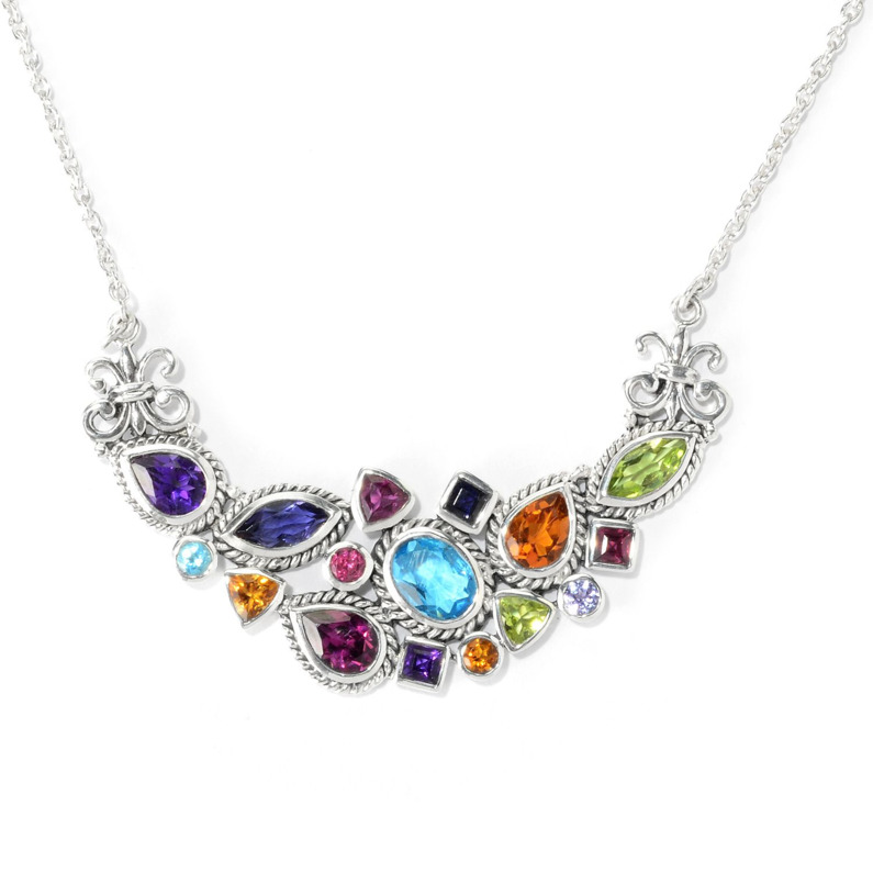 SAMUEL B STERLING SILVER MULTI GEMSTONE BEZEL NECKLACE 18