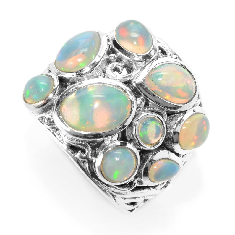 SAMUEL B STERLING SILVER AMANZI BEZEL RING SIZE 7 WITH MULTI SHAPED OPALS