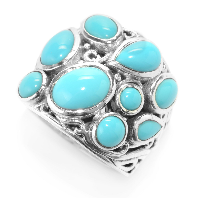 SAMUEL B STERLING SILVER AMANZI BEZEL RING SIZE 8 WITH MULTI SHAPED SLEEPING BEAUTY TURQUOISE