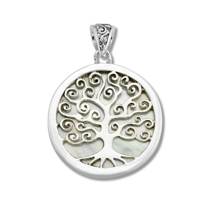 SAMUEL B TREE OF LIFE STERLING SILVER CIRCLE PENDANT WITH MOTHER OF PEARL