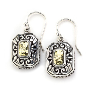 SAMUEL B STERLING SILVER & 18K YELLOW GOLD RECTANGULAR SHAPED DANGLE EARRINGS