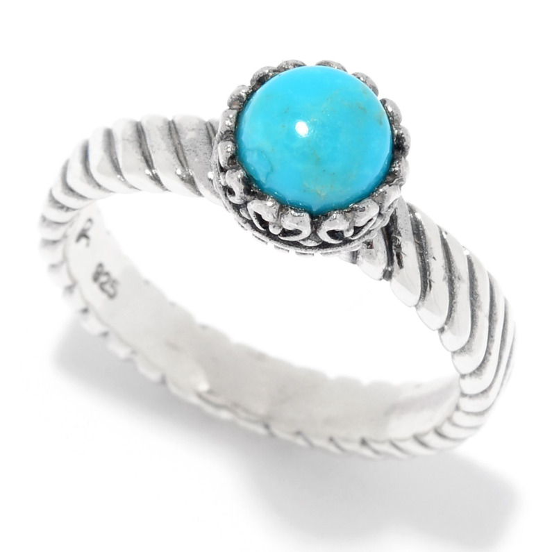 SAMUEL B COLLECTION COMET STERLING SILVER STACKABLE RING SIZE 7 WITH ROUND SLEEPING BEAUTY TURQUOISE