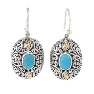 SAMUEL B STERLING SILVER & 18K YELLOW GOLD ROYAL B DANGLE OVAL SLEEPING BEAUTY TURQUOISE SILVER EARRINGS