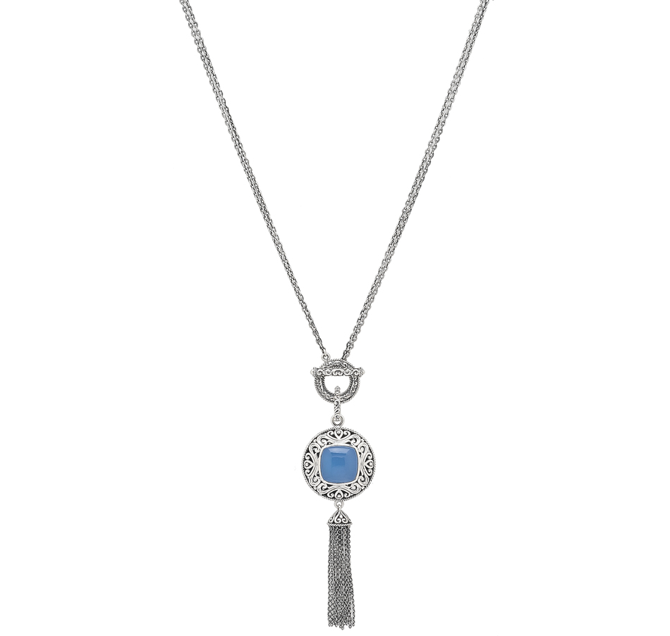 SAMUEL B COLLECTION SONORA STERLING SILVER SCROLL BEZEL PENDANT WITH CUSHION CABOCHON CHALCEDONY 18
