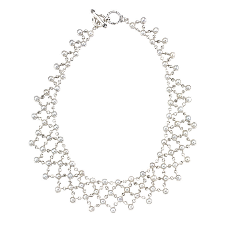SAMUEL B COLLECTION GLISTENING WEB STERLING SILVER STATEMENT NECKLACE WITH FRESHWATER PEARLS