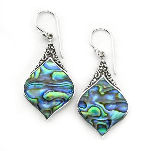 SAMUEL B COLLECTION STERLING SILVER  ORNATE DESIGN ABALONE DROP EARRINGS