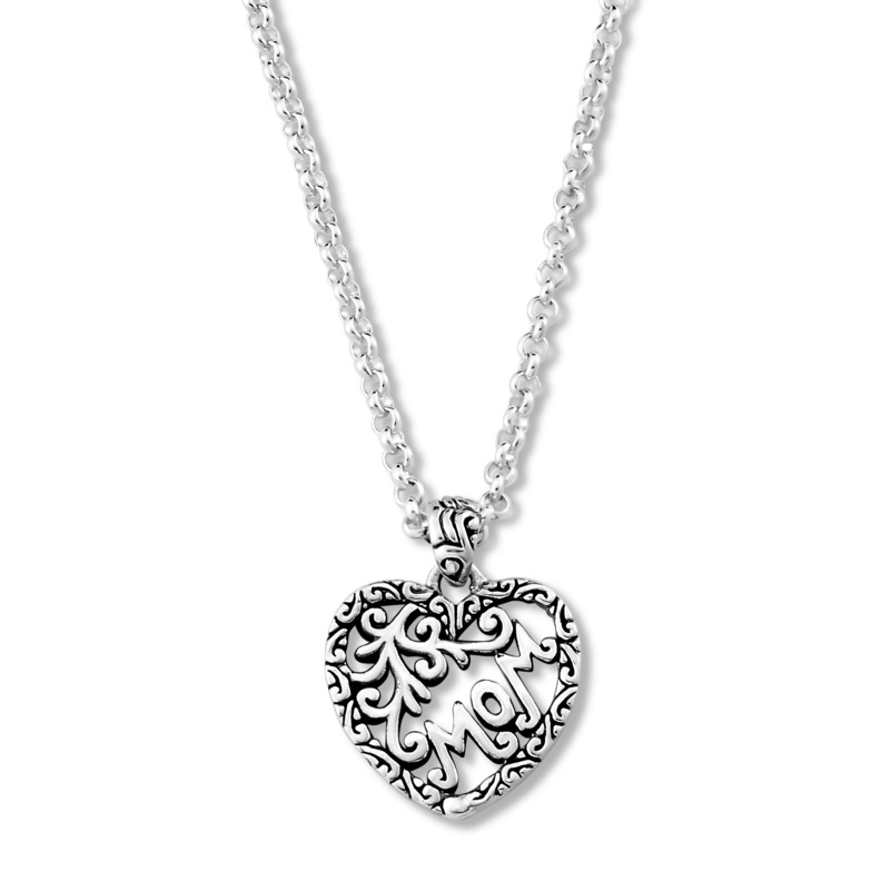 SAMUEL B COLLECTION MOM STERLING SILVER SCROLL HEART PENDANT 18