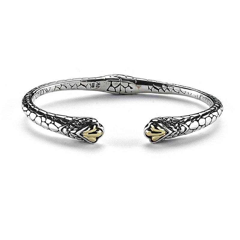 SAMUEL B STERLING SILVER/18K YELLOW GOLD XENA HINGED BANGLE BRACELET WITH PEBBLE DESIGN