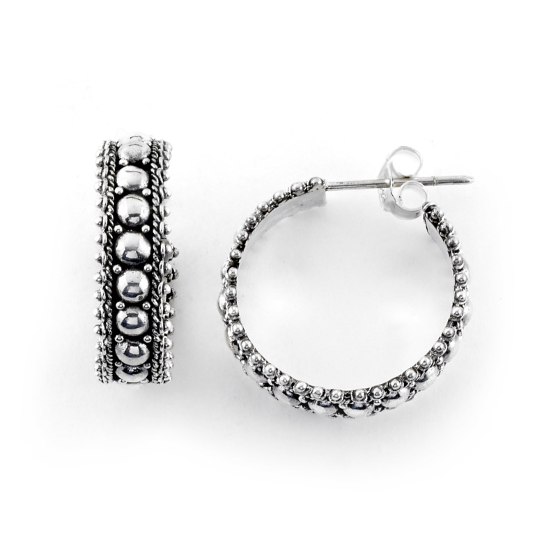 SAMUEL B COLLECTION STERLING SILVER TELAGA BEADED HOOP EARRINGS   (4.91 GRAMS)