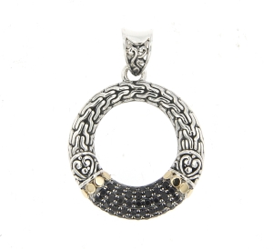 SAMUEL B STERLING SILVER & 18K YELLOW GOLD OPEN CIRCLE PENDANT WITH BLACK SPINEL ACCENT