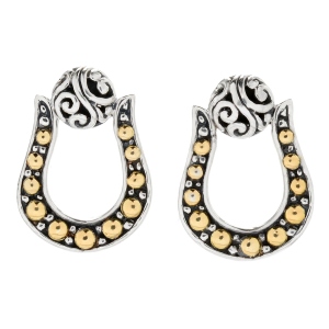 SAMUEL B CAMELLIA COLLECTION STERLING SILVER & 18K YELLOW GOLD BEADED DROP EARRINGS