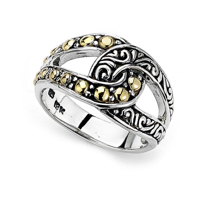 SAMUEL B COLLECTION PRIMA STERLING SILVER & 18K YELLOW GOLD BEADED INTERLOCKING RING SIZE 8