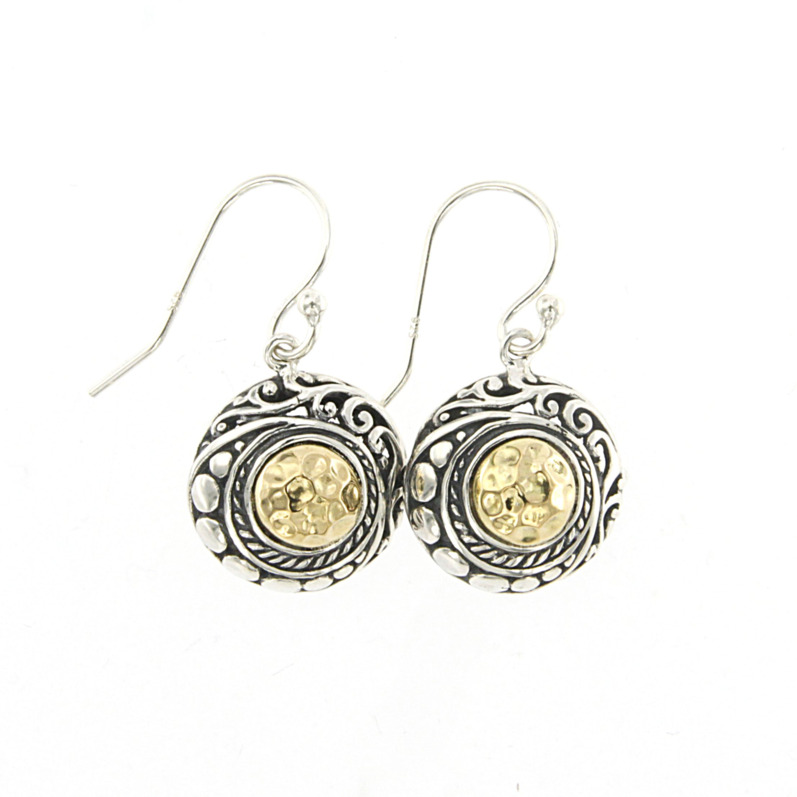 SAMUEL B COLLECTION ALBA STERLING SILVER & 18K YELLOW GOLD HAMMERED DROP EARRINGS