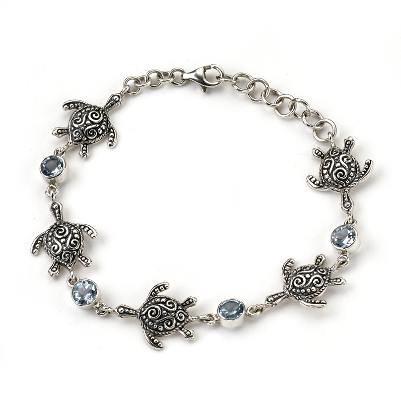 SAMUEL B STERLING SILVER SEA TURTLE AND BLUE TOPAZ  7.5