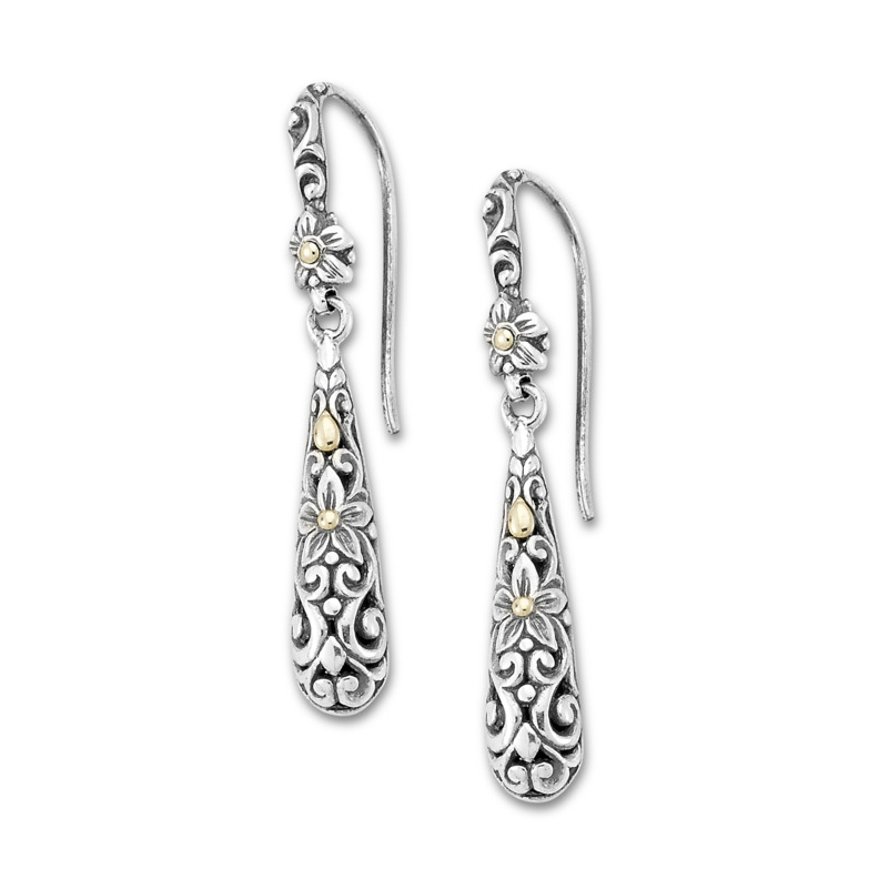 SAMUEL B COLLECTION BUNGA STERLING SILVER & 18K YELLOW GOLD FLORAL DROP EARRINGS