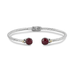 SAMUEL B STERLING SILVER & 18 KARAT 7MM ROUND RUBY TWISTED CABLE BANGLE IN 3MM WIDTH