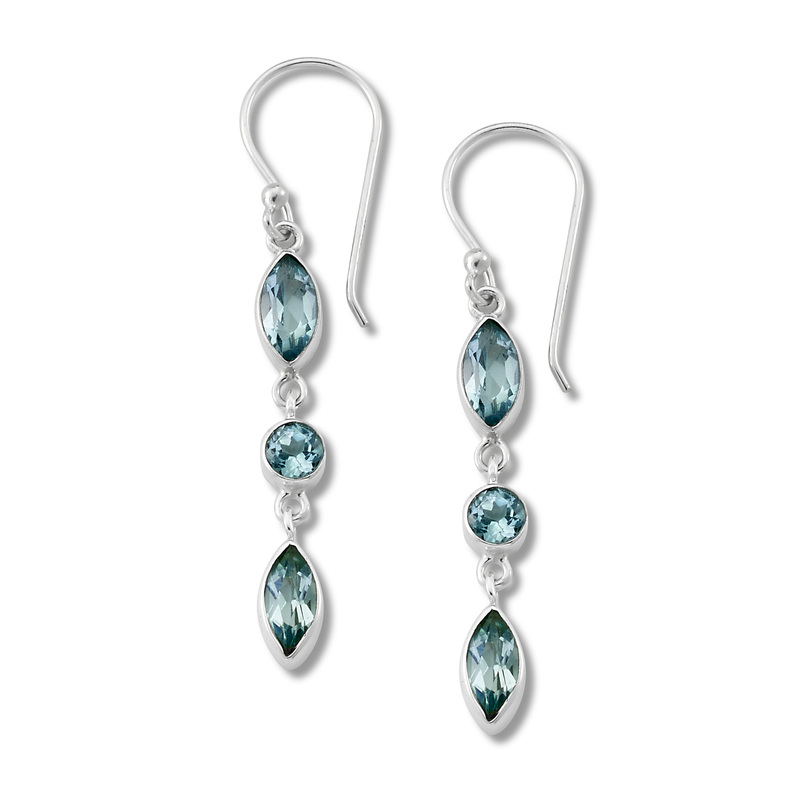 SAMUEL B STERLING SILVER MAHAWU MARQUISE AND ROUND CUT BLUE TOPAZ DROP EARRINGS