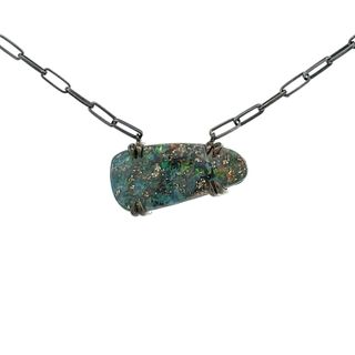 STERLING SILVER BLACKENED PRONG PENDANT WITH ONE FREEFORM AUSTRALIAN BOULDER OPAL 18