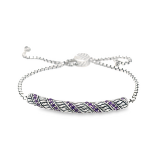 SAMUEL B STERLING SILVER PAVE SWIRL DESIGN BOLO BRACELET WITH AMETHYSTS