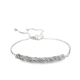 SAMUEL B STERLING SILVER PAVE SWIRL DESIGN BOLO BRACELET WITH WHITE TOPAZ