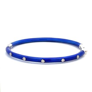 SOHO STERLING SILVER COBALT WITH COBALT FOLIAGE ENAMELLED BANGLE BRACELET WITH 5=0.10TW ROUND G SI2 DIAMONDS