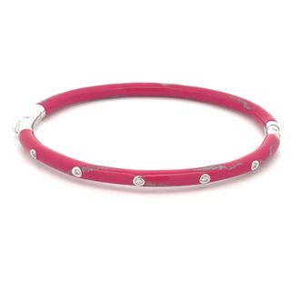 SOHO STERLING SILVER MAGENTA SILVER ENAMELLED BANGLE BRACELET WITH 5=0.10TW ROUND G SI2 DIAMONDS