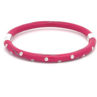 SOHO STERLING SILVER MAGENTA SILVER ENAMELLED BANGLE BRACELET WITH 10=0.12TW ROUND G SI2 DIAMONDS