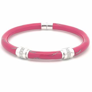 SOHO STERLING SILVER MAGENTA SILVER ENAMELLED BANGLE BRACELET WITH 14=0.16TW ROUND G SI2 DIAMONDS