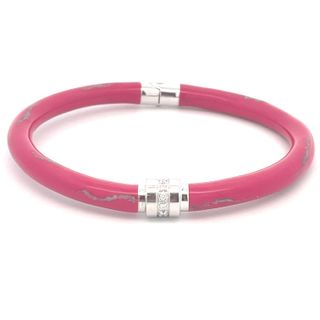 SOHO STERLING SILVER MAGENTA SILVER ENAMELLED BANGLE BRACELET WITH 8=0.08TW ROUND G SI2 DIAMONDS