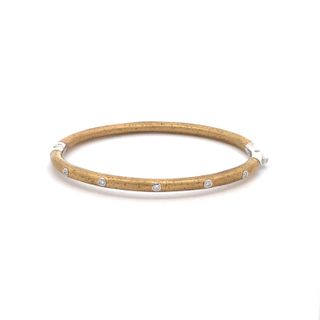 SOHO STERLING SILVER GOLD ENAMELLED BANGLE BRACELET WITH 5=0.10TW ROUND G SI2 DIAMONDS