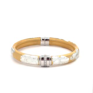 SOHO STERLING SILVER GOLD TONE WITH SILVER FOLIAGE BRACELET WITH 8=0.12TW ROUND G SI2 DIAMONDS