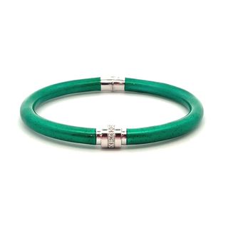 SOHO STERLING SILVER EMERALD ENAMELLED BANGLE BRACELET WITH 7=0.08TW ROUND G SI2 DIAMONDS