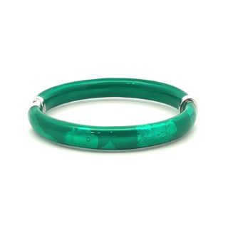 SOHO STERLING SILVER EMERALD FOLIAGE ENAMELLED BANGLE BRACELET