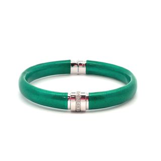 SOHO STERLING SILVER EMERALD ENAMELLED BANGLE BRACELET WITH 7=0.08TW ROUND G SI2 DIAMONDS