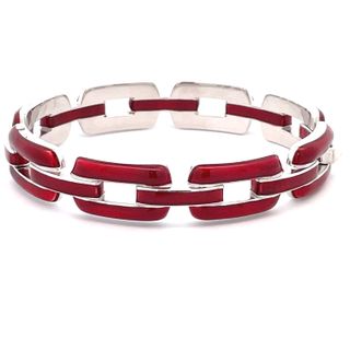 SOHO STERLING SILVER LINK RED ENAMELLED BANGLE BRACELET