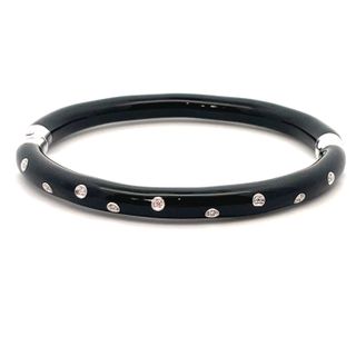 SOHO STERLING SILVER BLACK ENAMELLED BANGLE BRACELET WITH 10=0.12TW ROUND G SI2 DIAMONDS