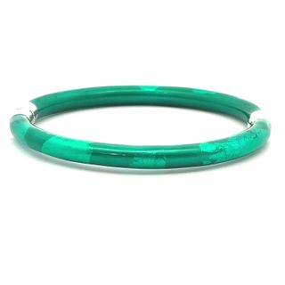 SOHO STERLING SILVER EMERALD FOLIAGE ENAMELLED BANGLE BRACELET