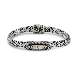 SAMUEL B STERLING SILVER & 18K YELLOW GOLD WOVEN 7MM 7.5
