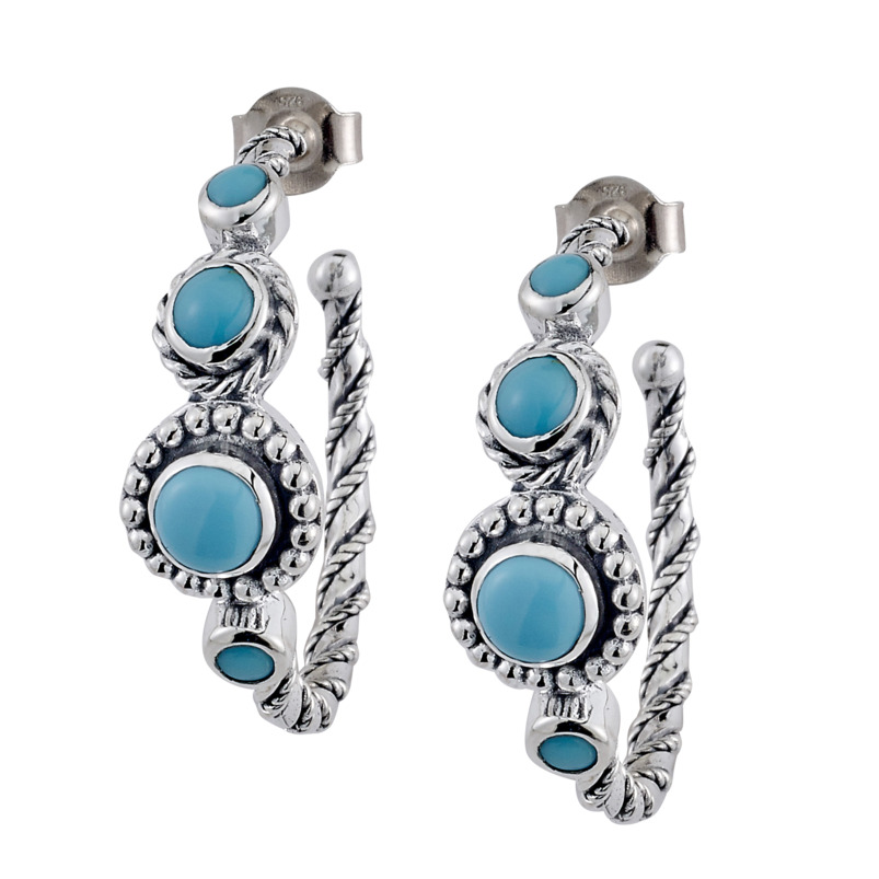 SAMUEL B COLLECTION SEBALI STERLING SILVER TWIST HOOP EARRINGS WITH SLEEPING BEAUTY TURQUOISE