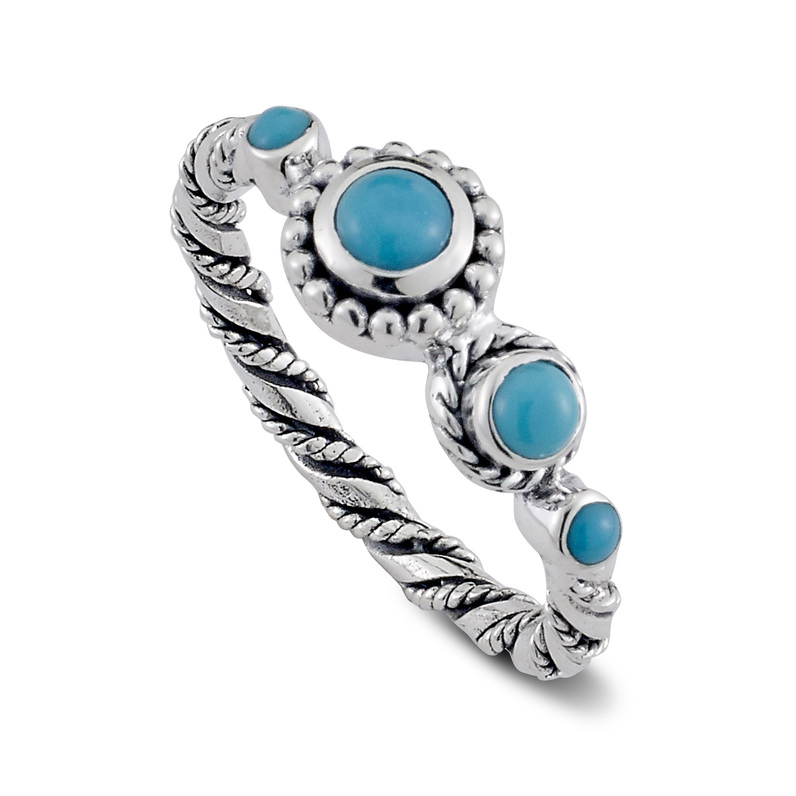 SAMUEL B STERLING SILVER SEBALI TWISTED ROPE DESIGN SLEEPING BEAUTY TURQUOISE RING SIZE 6.5