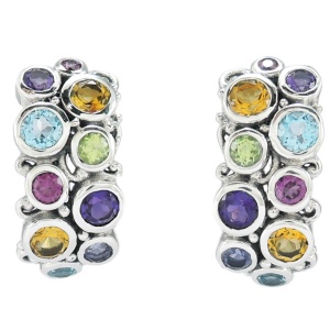 SAMUEL B STERLING SILVER MULTI GEMSTONE HOOP EARRINGS