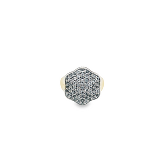 SAMUEL B STERLING SILVER FLOWER AFLORA PAVE BIRTHSTONE RING WITH BLUE TOPAZ