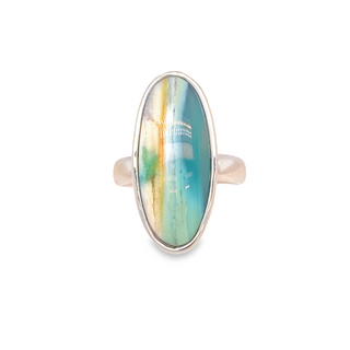 STERLING SILVER BEZEL RING SIZE 7 WITH ONE OVAL INDONESIAN OPAL