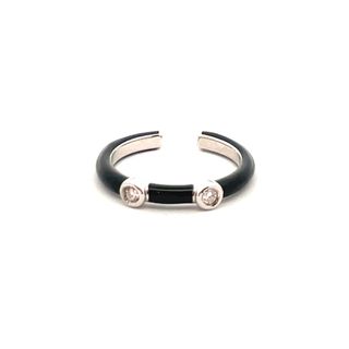 SOHO STERLING SILVER BLACK ENAMELLED BEZEL RING SIZE 6.5 WITH 2=0.06TW ROUND G SI2 DIAMONDS